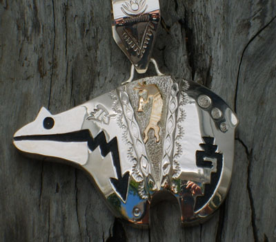 Pendant Native American Sterling Bear  w/Turquoise Accent